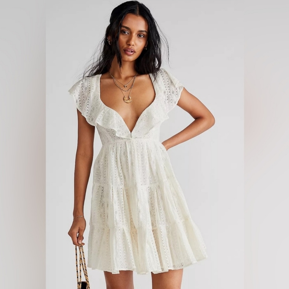 Free People Linen Undone Mini Dress in Ecru Wash NWOT